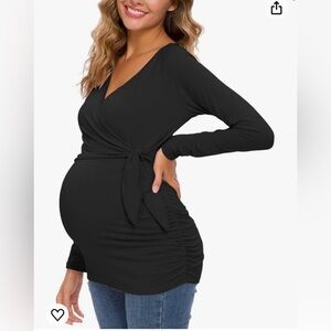 Long sleeve maternity shirt with tie front